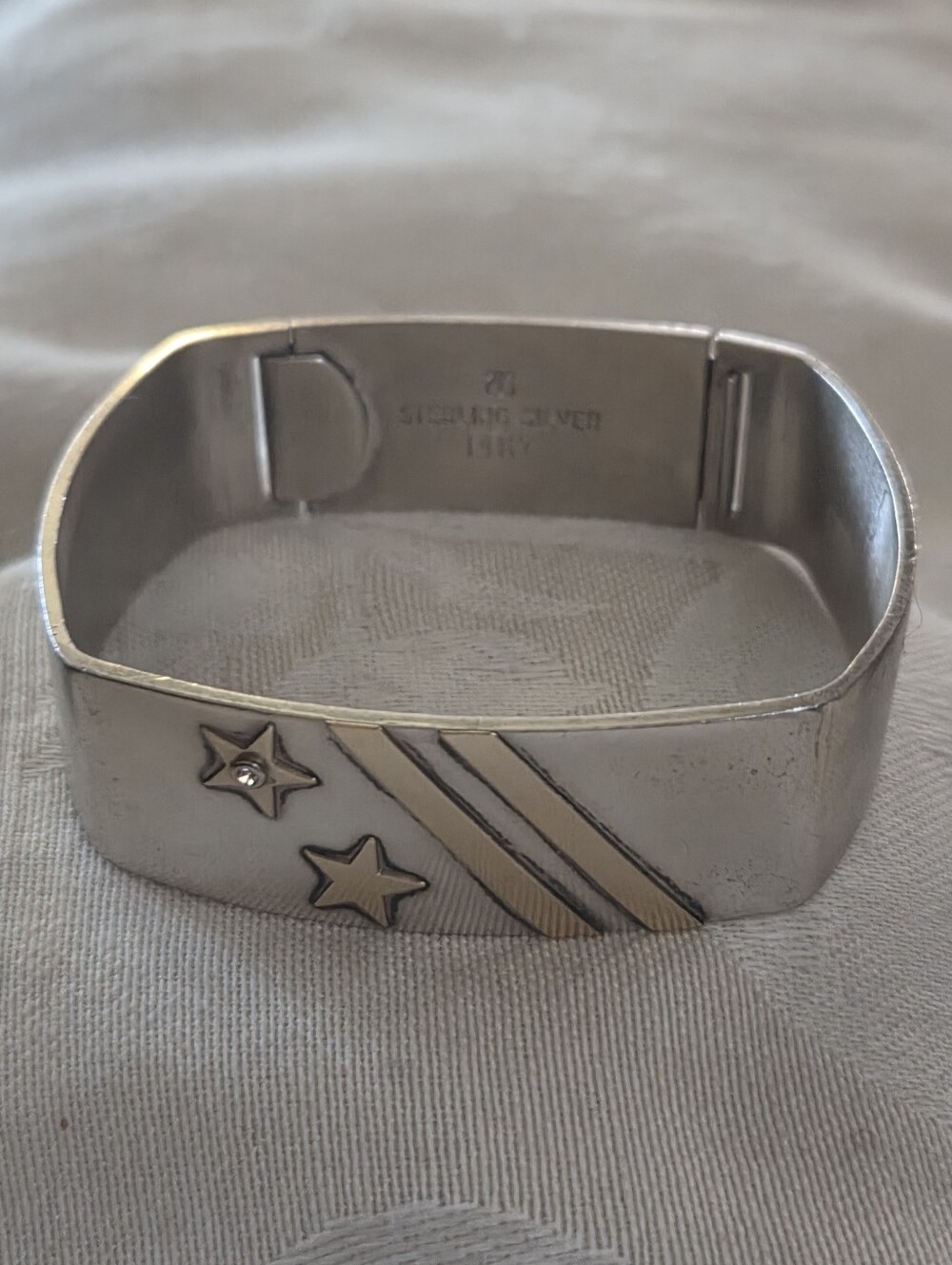 Vintage Sloan & Co Stars and Stripes Bracelet w Diamond, SS & 14k